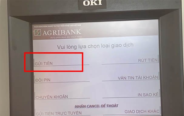 Cách chuyển tiền mặt vào tài khoản Agribank tại máy ATM 