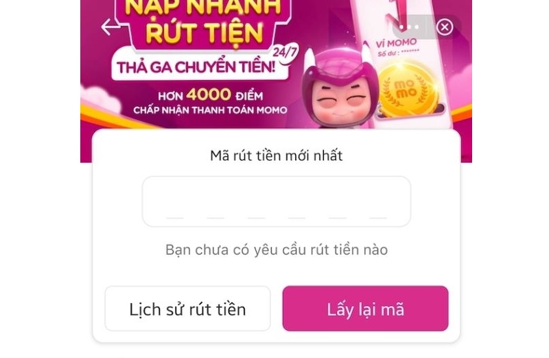 nhập mã rút tiền