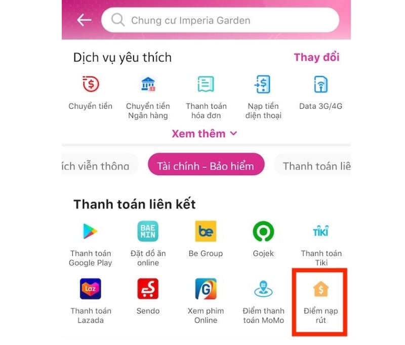 điểm nạp rút tiền