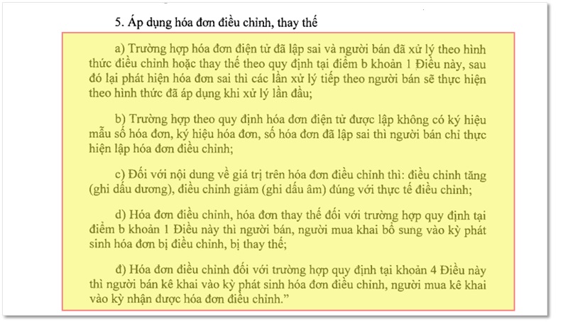 áp dụng hóa đơn điều chỉnh và thay thế