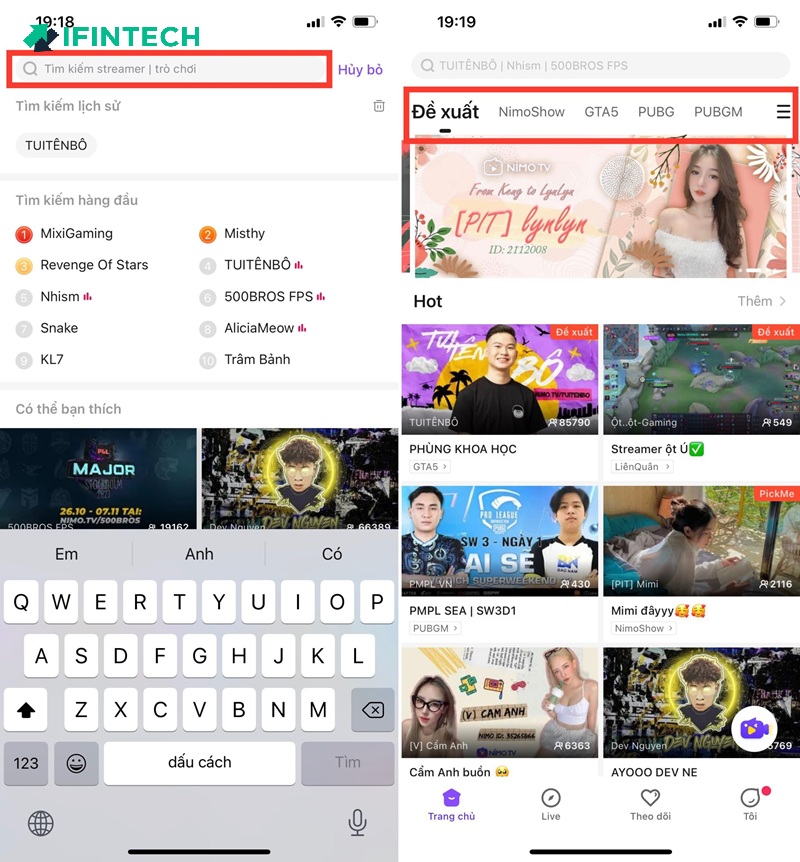 Tìm kiếm video Stream theo tên các streamer, tựa game