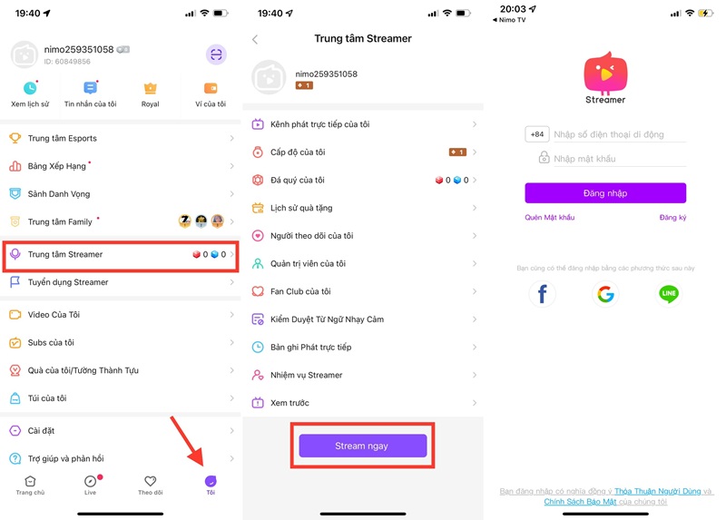 vào mục streamer