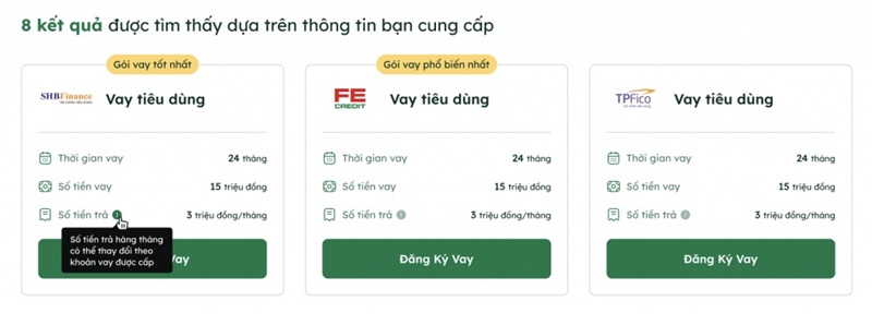 chọn đơn vị cho vay trên fin zone