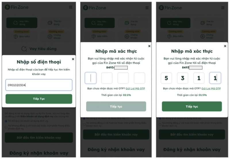 nhập số điện thoại và otp