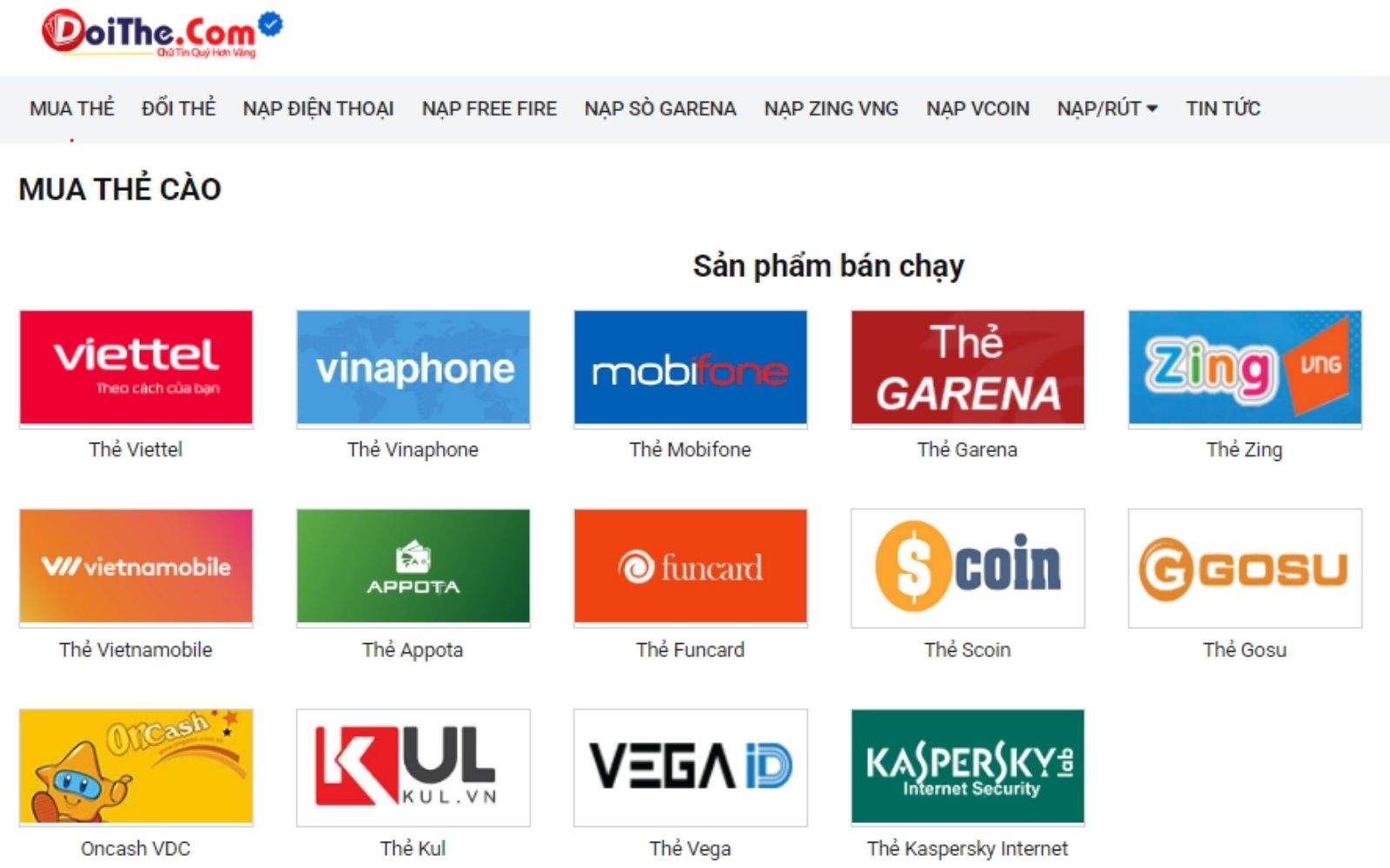 DOITHE.COM – website bán thẻ nạp điện thoại uy tín
