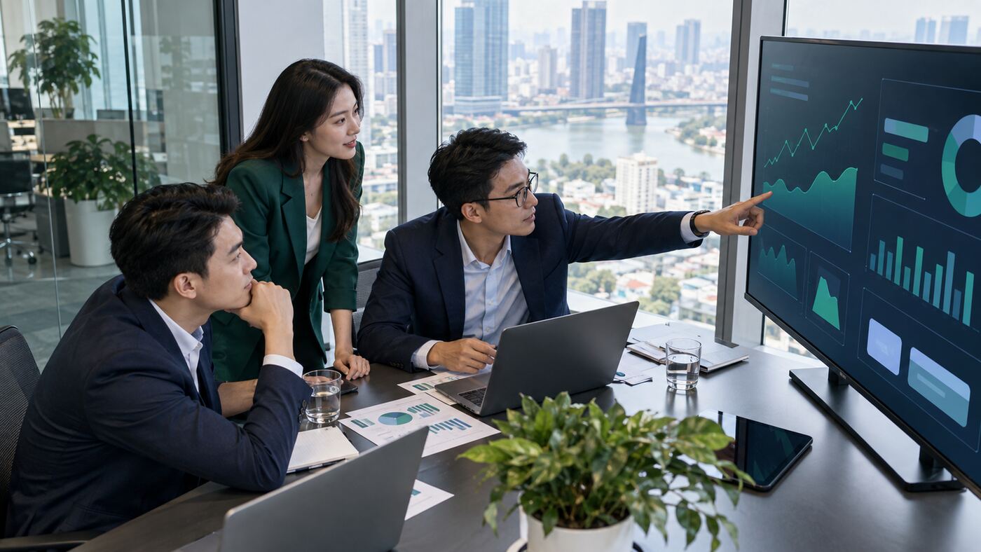 Góc làm việc minh họa chủ đề công ty thiết kế website tài chính